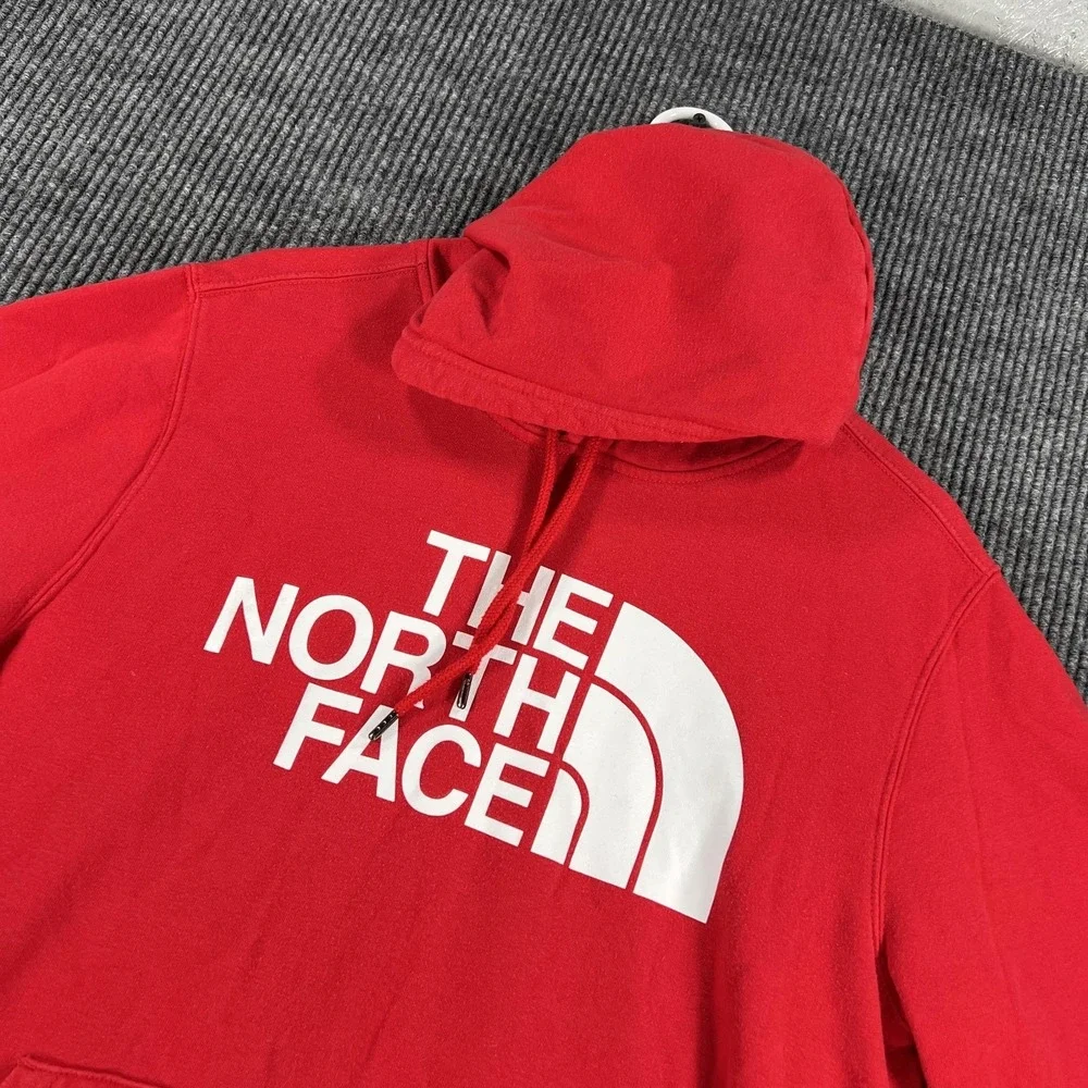 The North Face Hoodie Mens Medium Red‎ Logo Pullover Fleece Sweatshirt Kangaroo